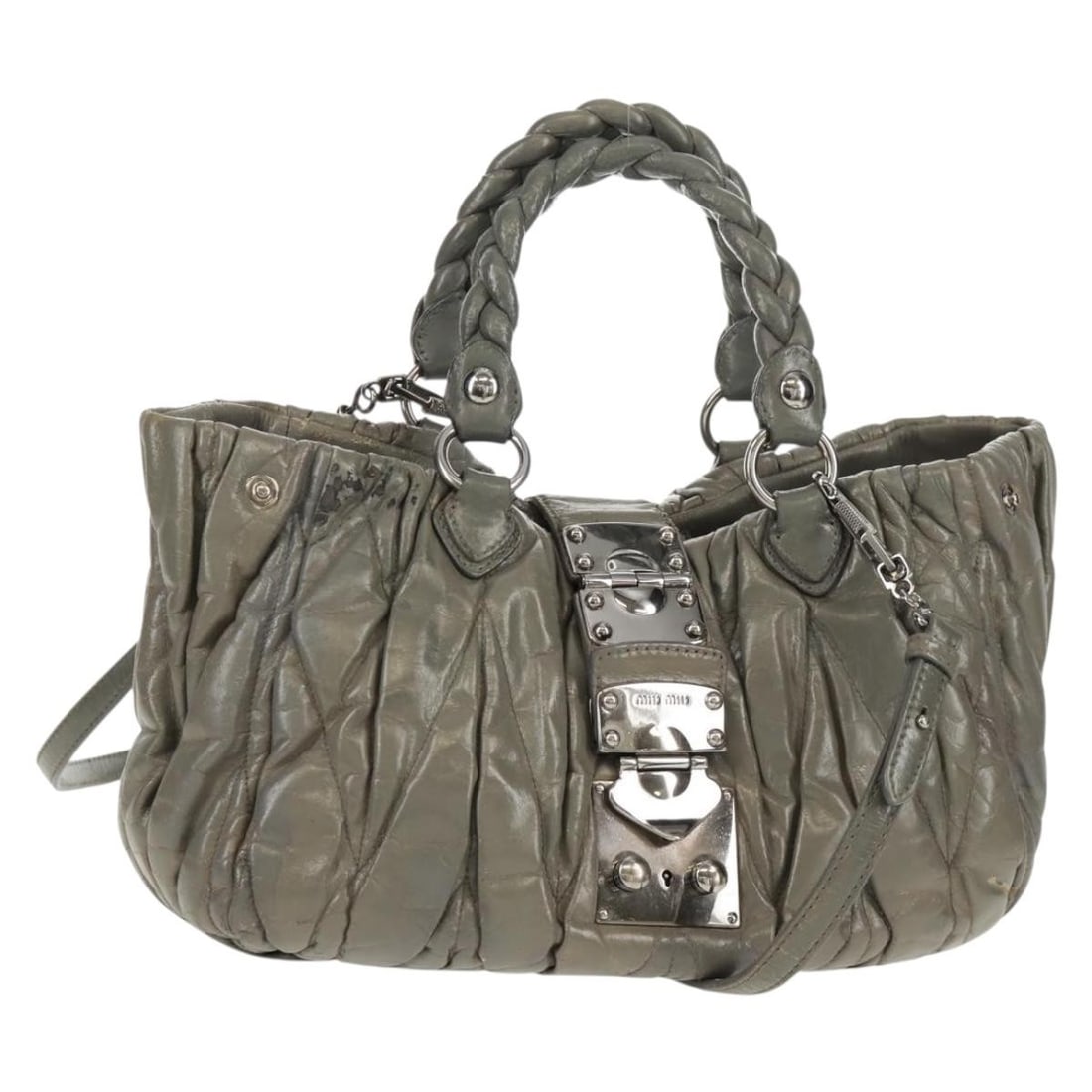 Gray Leather Miu Miu Matelasse 2way Handbag with Shoulder Strap (1 of 18)