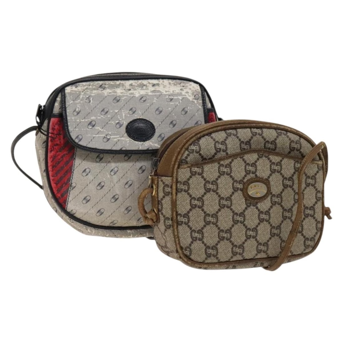 GUCCI GG Plus Supreme Shoulder Bag PVC 2 Set Navy Beige Gold Auth (1 of 17)