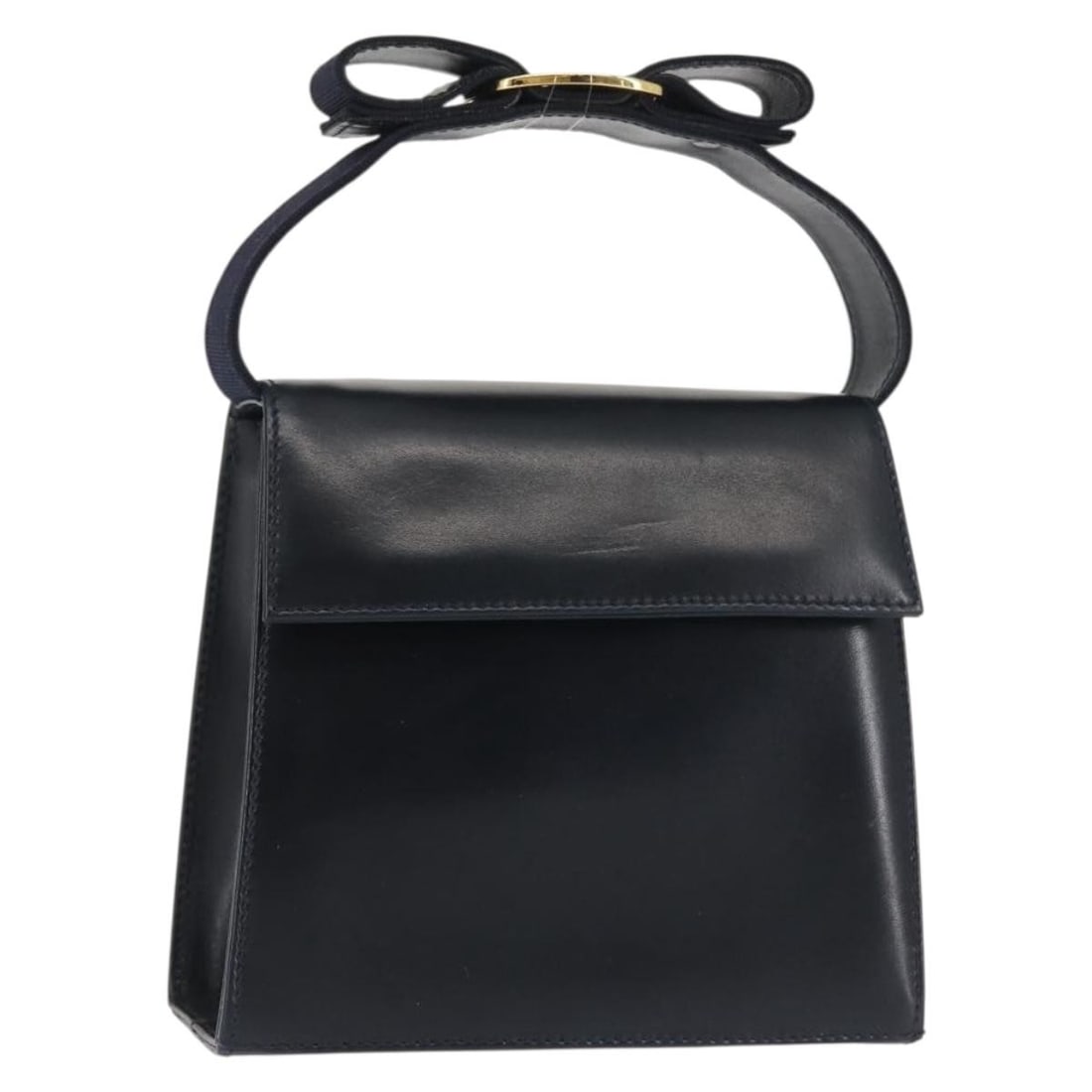 Salvatore Ferragamo Vala Leather Hand Bag Navy Gold Auth BC213104: Salvatore Ferragamo Vala Leather Hand Bag Navy Gold Auth BC213104 This Salvatore Ferragamo Vala Hand Bag is a stylish accessory made from high-quality leather in a striking navy and gold color combina