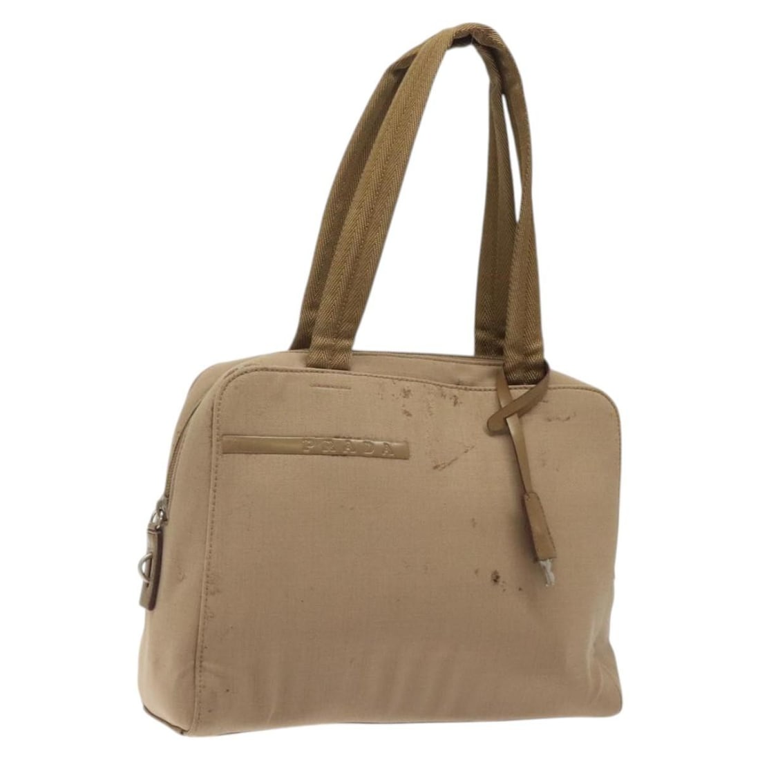 PRADA Beige Silver Nylon Hand Bag Made in Italy Auth ti3096: PRADA Beige Silver Nylon Hand Bag Made in Italy Auth ti3096 This PRADA Sports Hand Bag is a stylish and functional accessory crafted from durable nylon. Featuring a chic beige and silver color scheme,