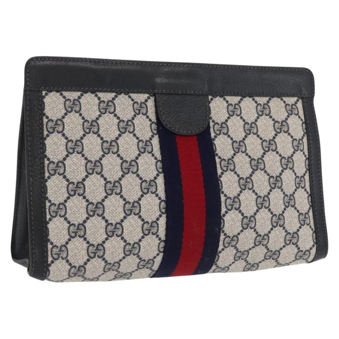 Navy GG Supreme Sherry Line Clutch by Gucci PVC Canvas Model 010 378: Navy GG Supreme Sherry Line Clutch by Gucci PVC Canvas Model 010 378 This is a Gucci GG Supreme Sherry Line clutch bag crafted from durable PVC leather and GG canvas in navy. Made in Italy, this clutc