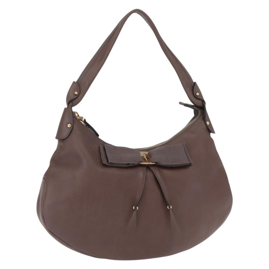 Brown Leather Salvatore Ferragamo Shoulder Bag with Gold Accents (1 of 18)