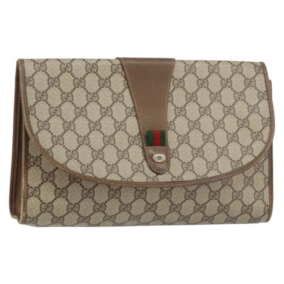 GUCCI GG Supreme Sherry Line Clutch Bag PVC Beige Gold Auth 89 01 031 (1 of 18)