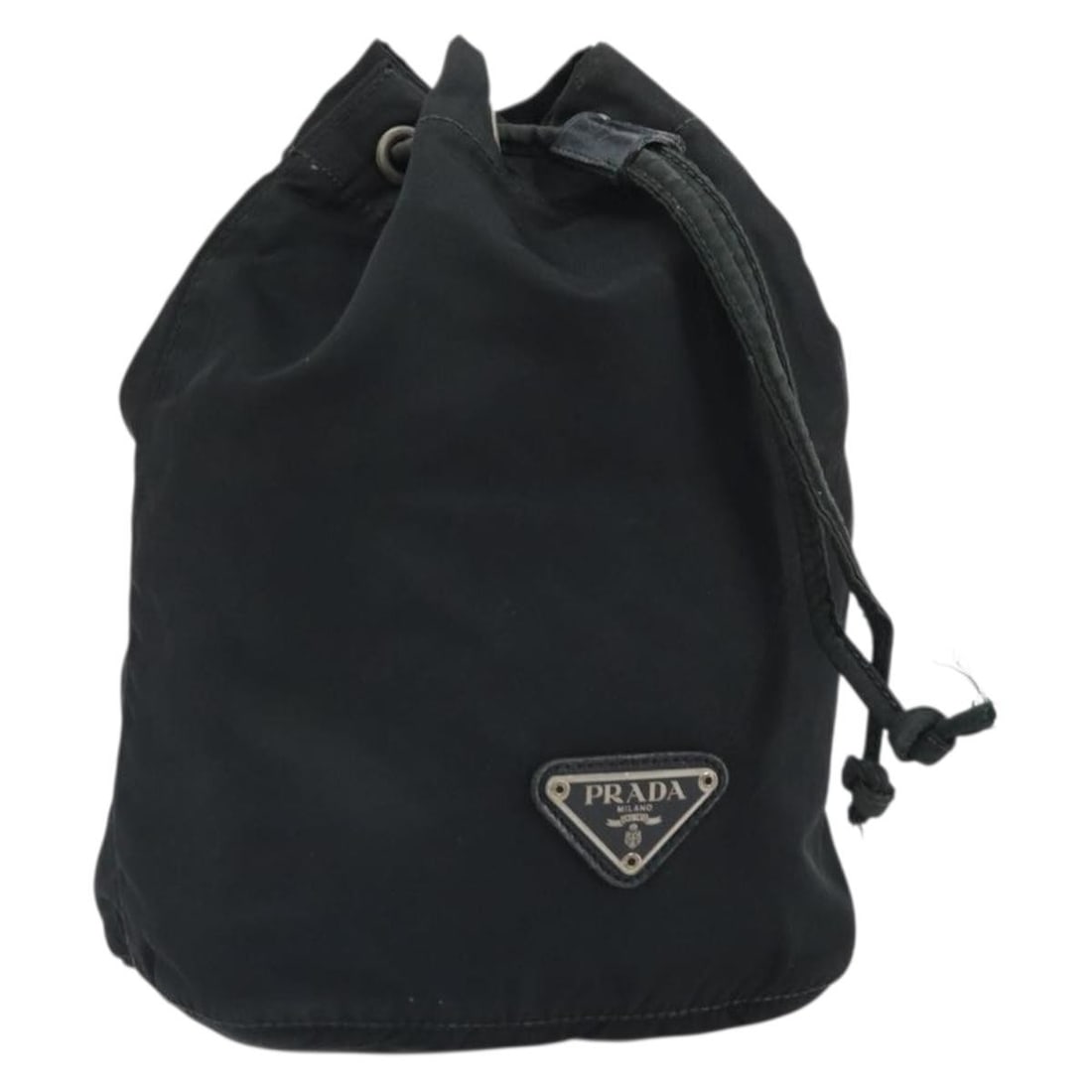 Black Nylon Pouch by PRADA Made in Italy: Black Nylon Pouch by PRADA Made in Italy This is a PRADA black nylon pouch, crafted in Italy. The pouch features a spacious main compartment with a soft nylon exterior, complemented by leather trim an