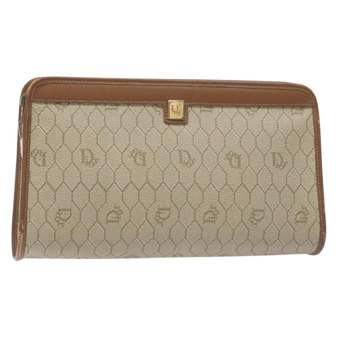 Christian Dior Beige Honeycomb Canvas Pouch PVC Made in France: Christian Dior Beige Honeycomb Canvas Pouch PVC Made in France Discover the elegance of the Christian Dior Honeycomb Canvas Pouch, crafted from durable PVC leather in a sophisticated beige hue. This s