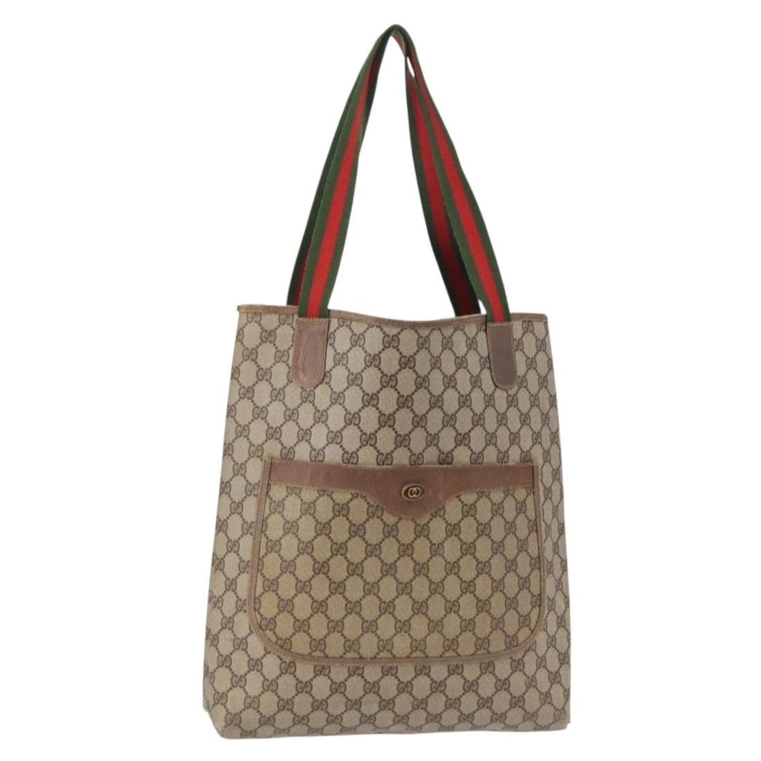 GUCCI GG Supreme Sherry Tote Bag Beige PVC Auth 41 004 4465: GUCCI GG Supreme Sherry Tote Bag Beige PVC Auth 41 004 4465 Elevate your style with this authentic GUCCI GG Supreme Web Sherry Line Tote Bag, crafted in Italy from durable PVC leather and GG canvas. T