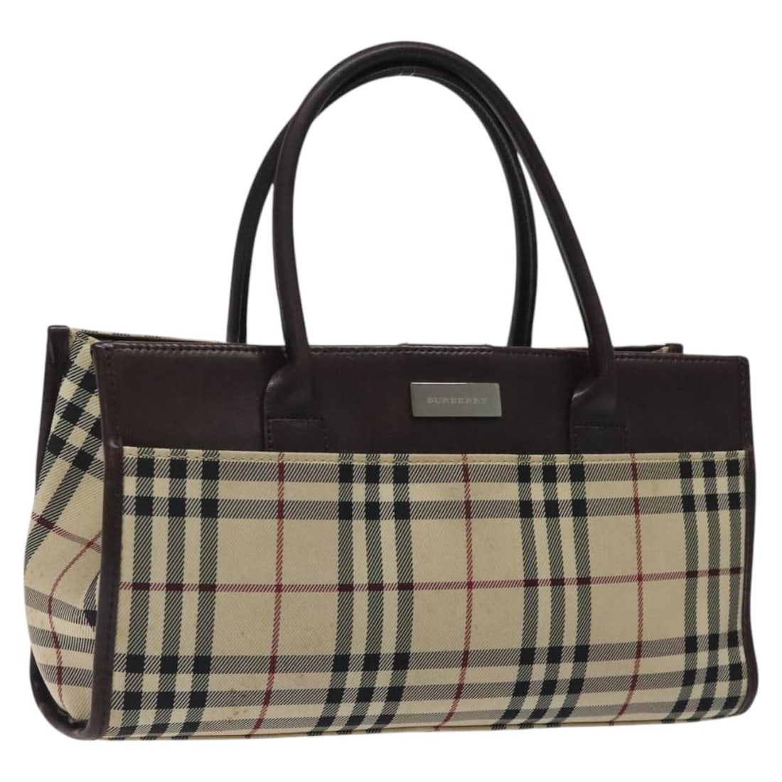 Burberry Nova Check Hand Bag Nylon Beige Brown Silver Authentic (1 of 18)