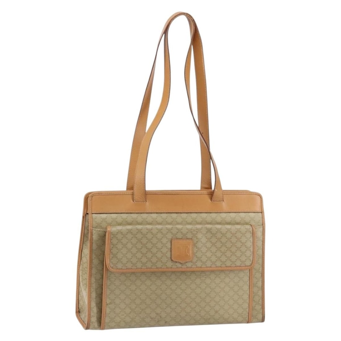 CELINE Macadam Beige Gold PVC Shoulder Bag Italy Auth M162: CELINE Macadam Beige Gold PVC Shoulder Bag Italy Auth M162 This elegant CELINE Macadam Canvas Shoulder Bag showcases a stylish design crafted from durable PVC leather. The bag features a chic beige an