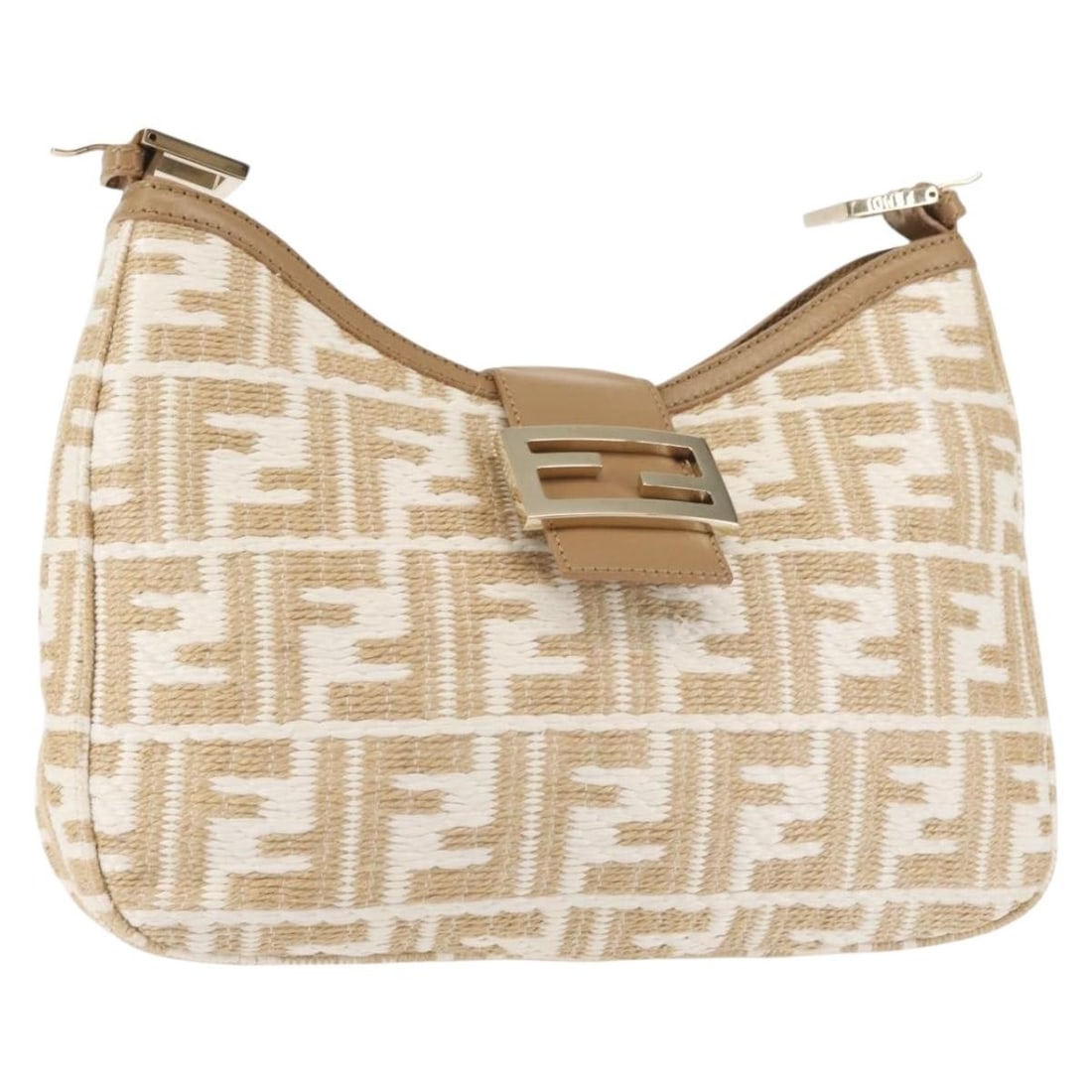 Fendi Beige Zucca Canvas and Wood Shoulder Bag Made in Italy (1 of 18)
