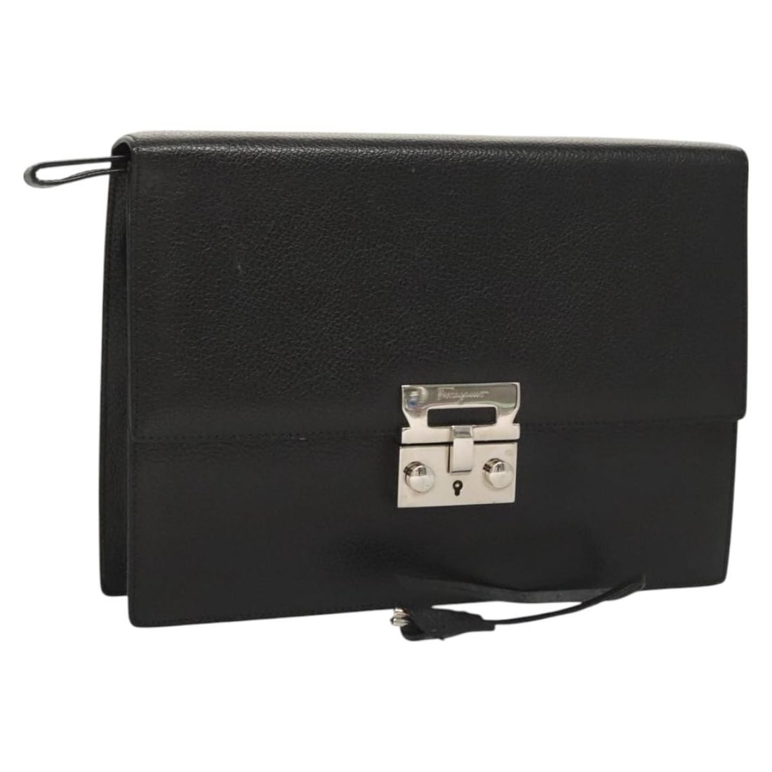 Salvatore Ferragamo Black Silver Leather Clutch Bag Auth Italy: Salvatore Ferragamo Black Silver Leather Clutch Bag Auth Italy This Salvatore Ferragamo clutch bag showcases exquisite craftsmanship and luxurious materials. Made in Italy from high-quality leather, i