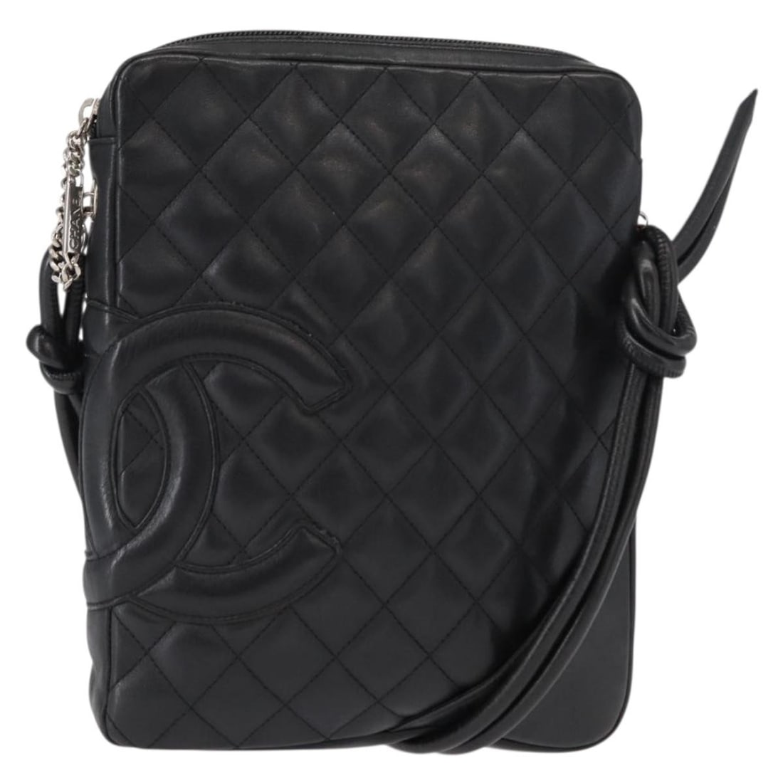 CHANEL Matelasse Cambon Shoulder Bag Black Leather Silver CC Auth: CHANEL Matelasse Cambon Shoulder Bag Black Leather Silver CC Auth Introducing the CHANEL Matelasse Cambon Line Shoulder Bag, a sophisticated accessory crafted from premium calfskin leather in a chic b