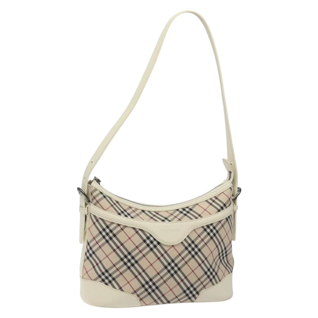 Burberry Nova Check Canvas Shoulder Bag Beige Silver Auth 131704 (1 of 18)