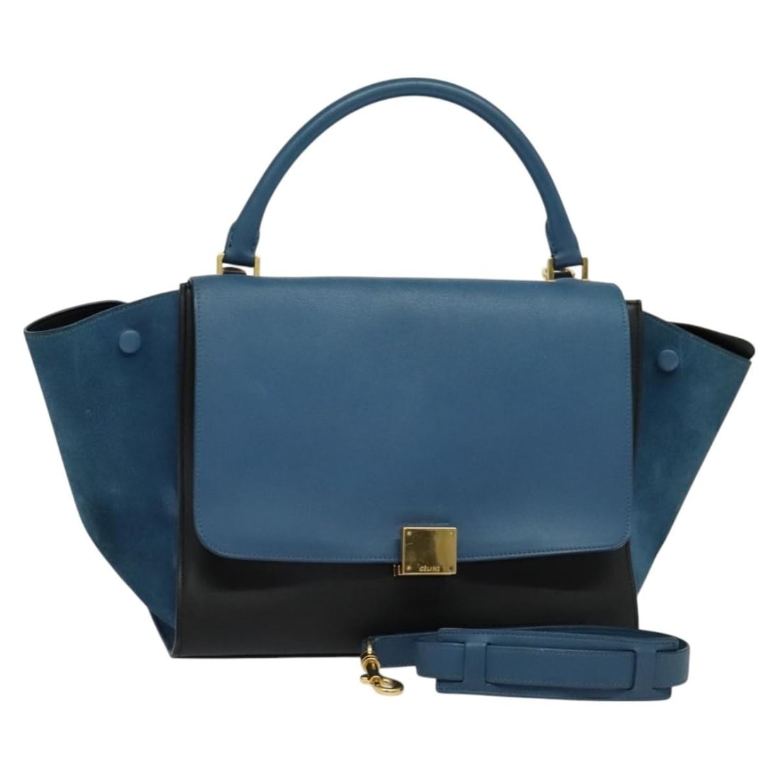 Authentic CELINE Trapeze Hand Bag Leather Blue Gold Made in Italy (1 of 18)