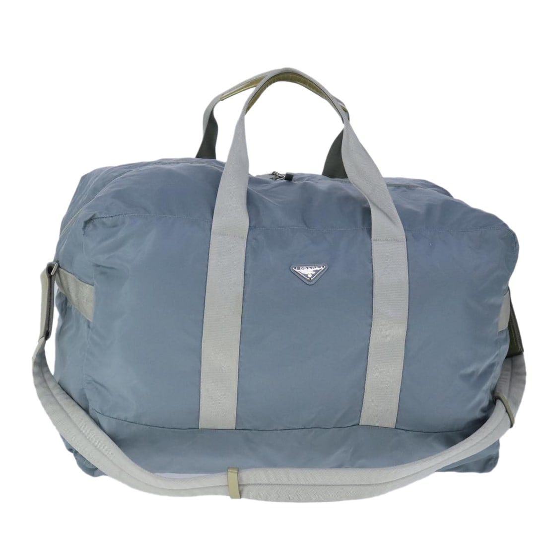 Authentic PRADA Light Blue Nylon Boston Bag 2-Way Italy: Authentic PRADA Light Blue Nylon Boston Bag 2-Way Italy This PRADA Boston Bag is a stylish accessory crafted from durable nylon in a charming light blue color. Measuring approximately 22.0 inches in l