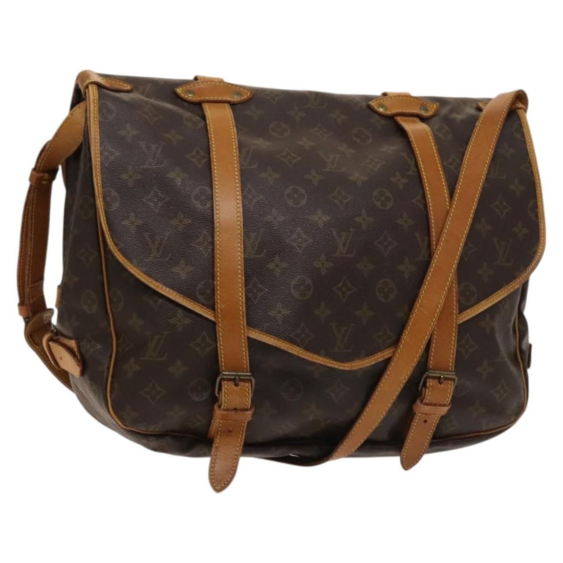Louis Vuitton Saumur 43 Monogram Canvas Shoulder Bag M42252 France: Louis Vuitton Saumur 43 Monogram Canvas Shoulder Bag M42252 France This is a Louis Vuitton Monogram Saumur 43 shoulder bag crafted from the brand's signature monogram canvas. The bag features a spacio