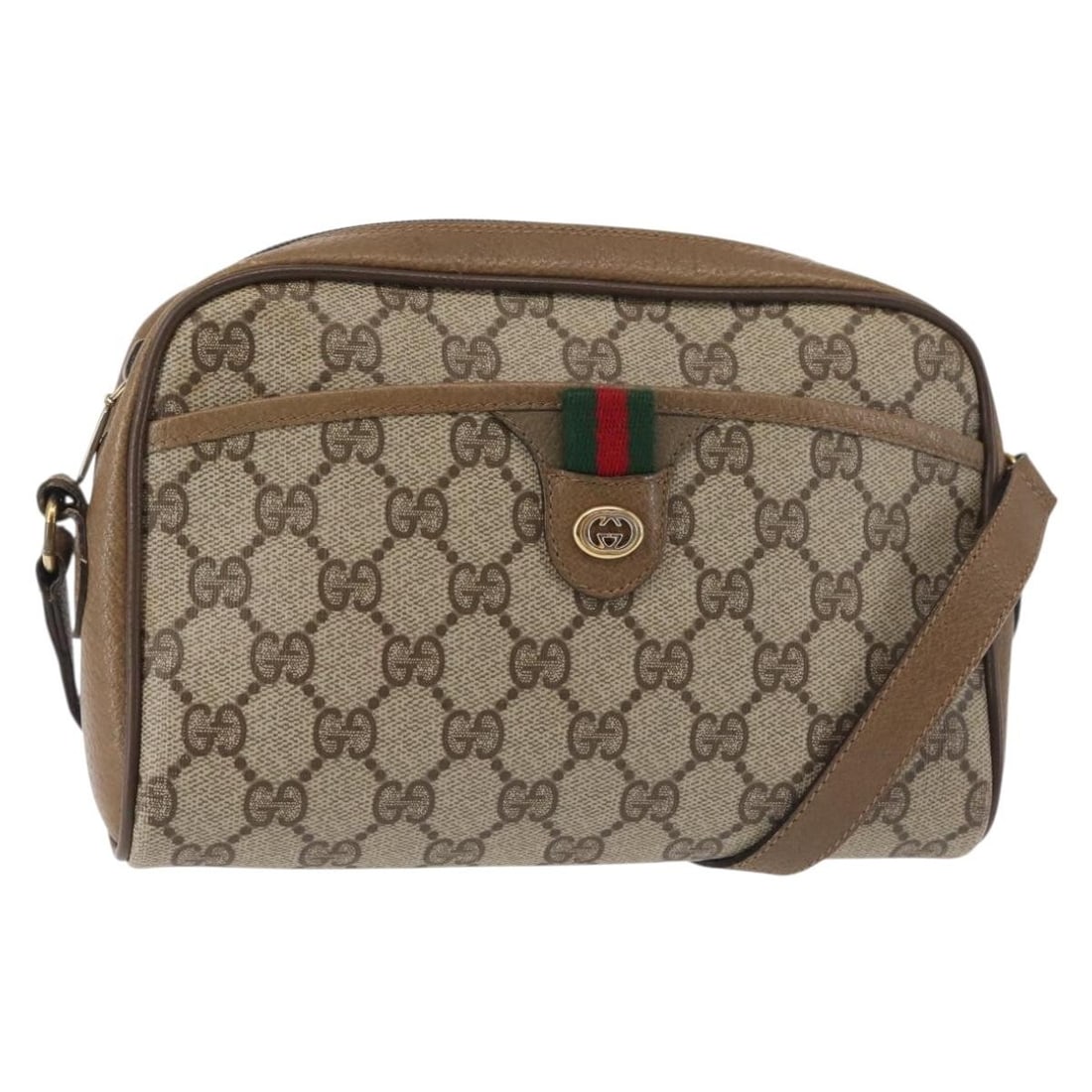 GUCCI GG Supreme Sherry Line Beige Gold Shoulder Bag PVC Auth BA6301: GUCCI GG Supreme Sherry Line Beige Gold Shoulder Bag PVC Auth BA6301 This GUCCI GG Supreme Sherry Line Shoulder Bag combines elegance with practicality. Crafted in Italy, it features a sophisticated b