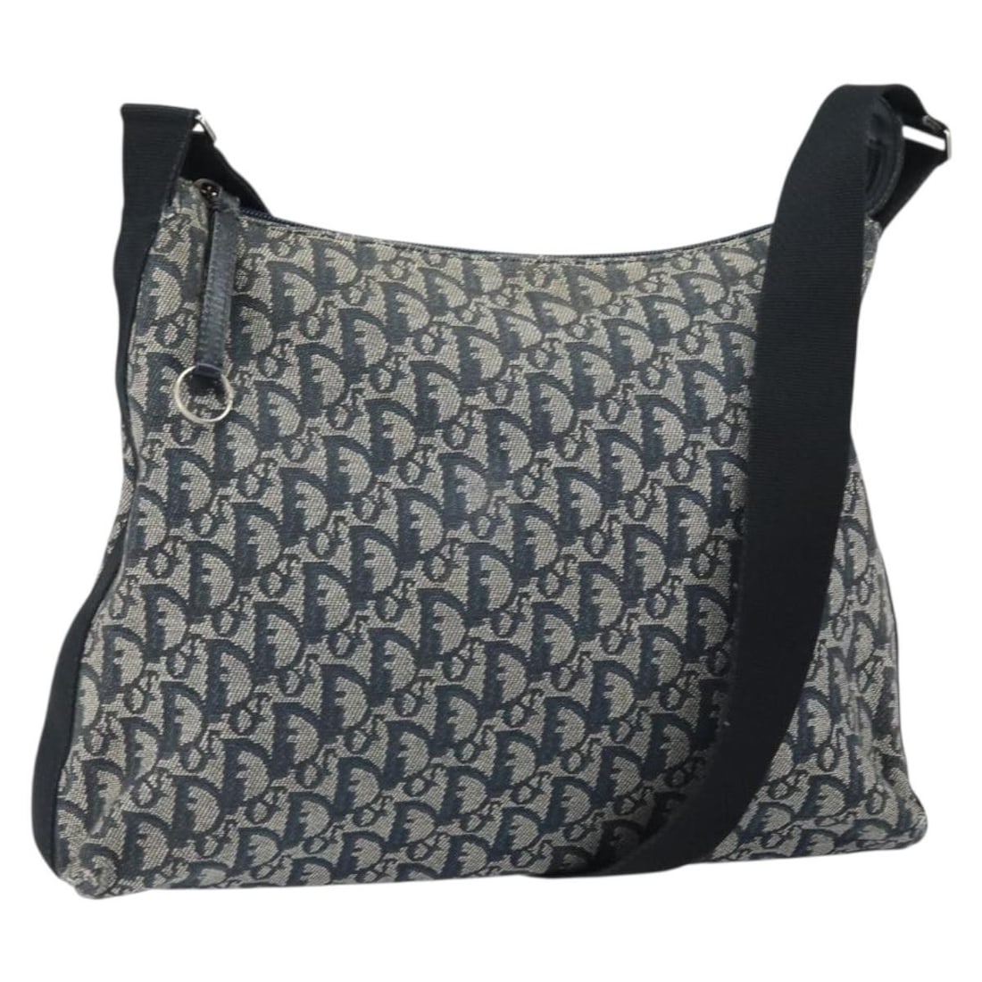 Navy Trotter Canvas Christian Dior Shoulder Bag with Silver Accents: Navy Trotter Canvas Christian Dior Shoulder Bag with Silver Accents This is a Christian Dior Trotter Canvas Shoulder Bag featuring a navy and silver color scheme. The bag is crafted from Trotter canva