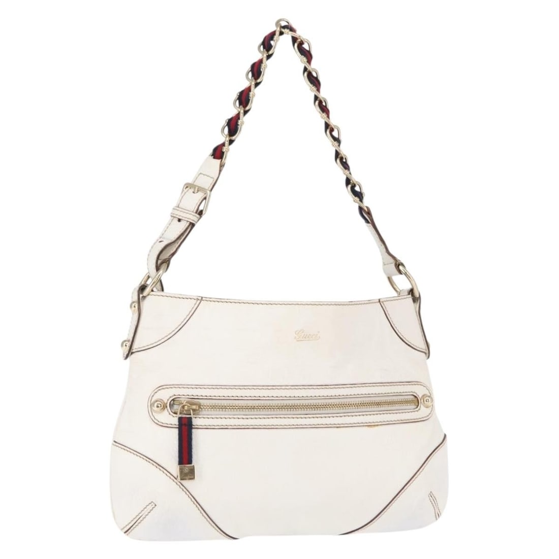 GUCCI Sherry Line Leather Shoulder Bag White Gold 153011 Auth: GUCCI Sherry Line Leather Shoulder Bag White Gold 153011 Auth This authentic GUCCI Sherry Line Chain Shoulder Bag is crafted in Italy from premium white leather with striking gold accents. The bag fea