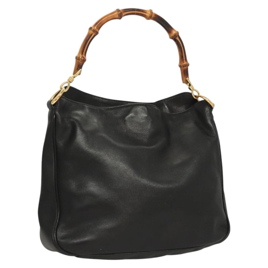 GUCCI Bamboo Leather Hand Bag Black Gold 001 0166 Italy: GUCCI Bamboo Leather Hand Bag Black Gold 001 0166 Italy This authentic GUCCI Bamboo Hand Bag is a stunning accessory crafted in Italy, showcasing a sophisticated blend of black leather and gold accent