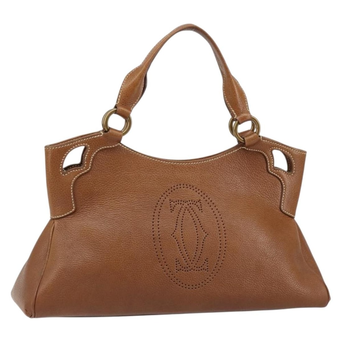 CARTIER Must Line Brown Gold Leather Hand Bag with Dust Bag: CARTIER Must Line Brown Gold Leather Hand Bag with Dust Bag Introducing the exquisite CARTIER Must Line Hand Bag, a stunning blend of luxury and functionality. This sophisticated handbag is crafted fr
