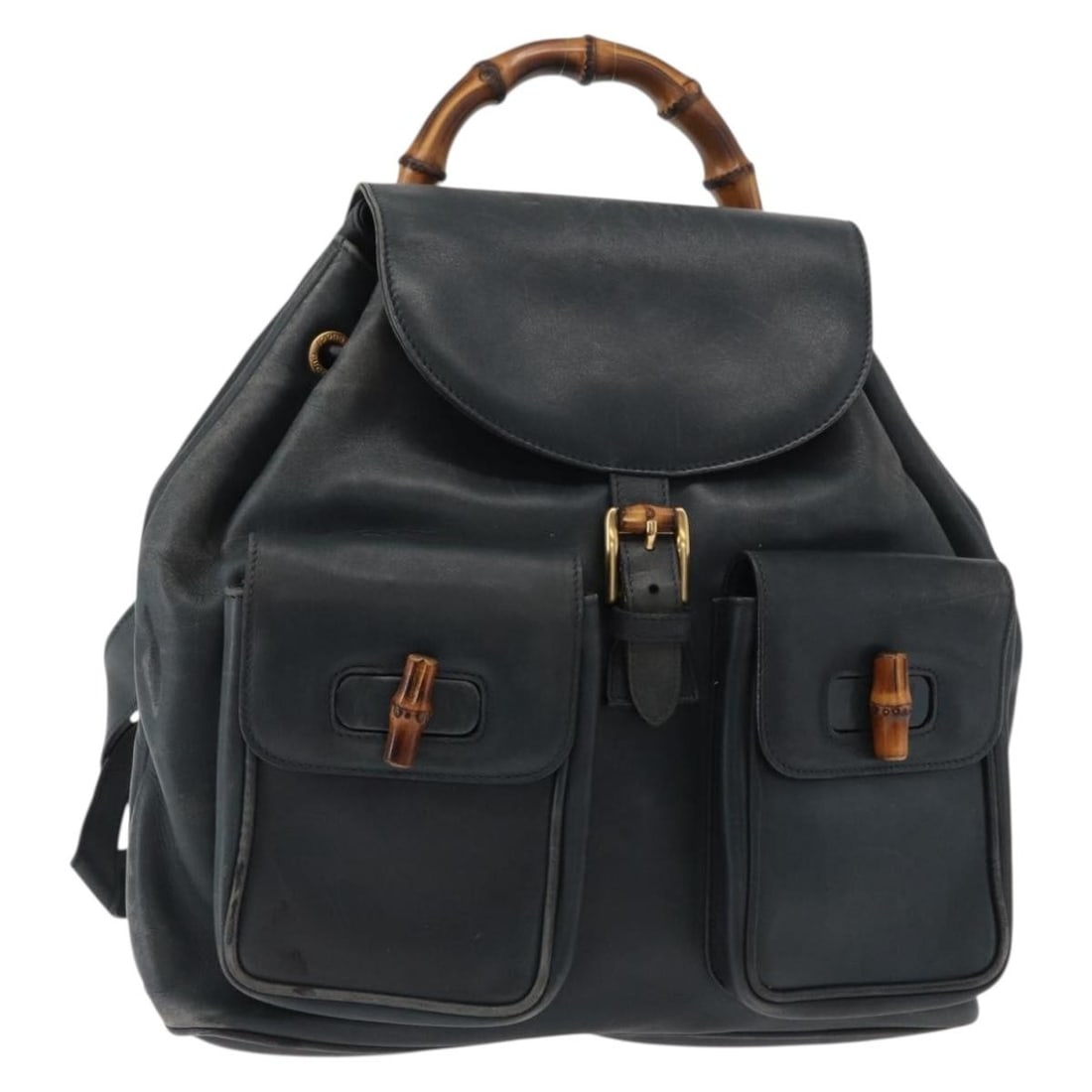 GUCCI Bamboo Leather Backpack Black Gold 003 58 0016 Authentic (1 of 18)