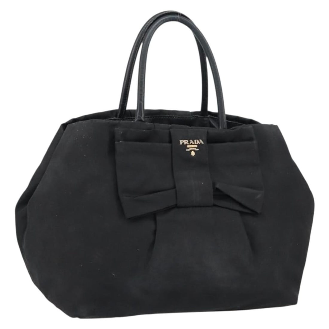 PRADA Black Nylon Hand Bag Gold Accent Auth Italy: PRADA Black Nylon Hand Bag Gold Accent Auth Italy This PRADA hand bag combines luxury and practicality with its sleek black nylon exterior complemented by gold accents. Crafted in Italy, this stylish
