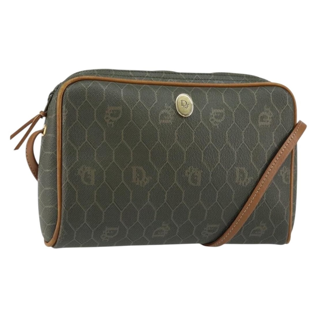 Christian Dior Honeycomb Canvas Shoulder Bag Gold Khaki PVC Auth BA7993: Christian Dior Honeycomb Canvas Shoulder Bag Gold Khaki PVC Auth BA7993 This Christian Dior Honeycomb Canvas Shoulder Bag features a stylish exterior crafted from durable PVC leather in a sophisticate