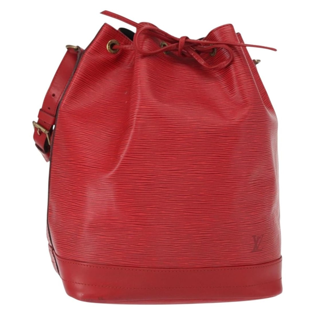 Red Epi Leather Noe Shoulder Bag by Louis Vuitton M44007: Red Epi Leather Noe Shoulder Bag by Louis Vuitton M44007 This Louis Vuitton Epi Noe shoulder bag in red features durable Epi leather and has a classic drawstring closure. Made in France, it offers a s