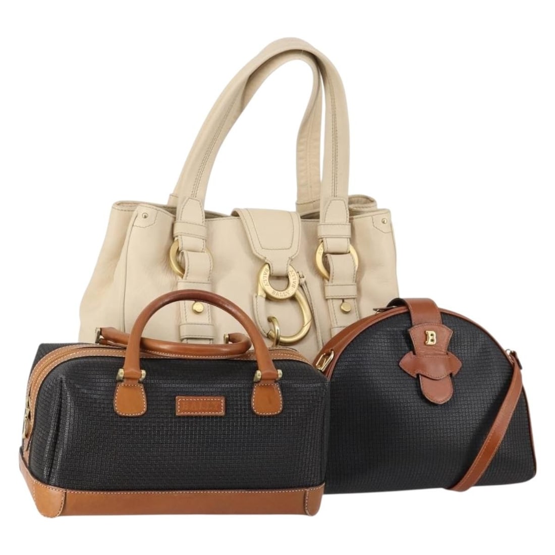 BALLY Black White PVC Leather Shoulder Bag Set of 3 Auth 151928: BALLY Black White PVC Leather Shoulder Bag Set of 3 Auth 151928 This BALLY Shoulder Bag is a stylish accessory crafted from durable PVC leather, showcasing a striking black and white color scheme. Des