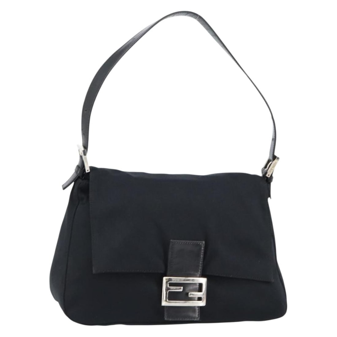 Fendi Mamma Baguette Black Nylon Shoulder Bag with Silver Accents (1 of 18)