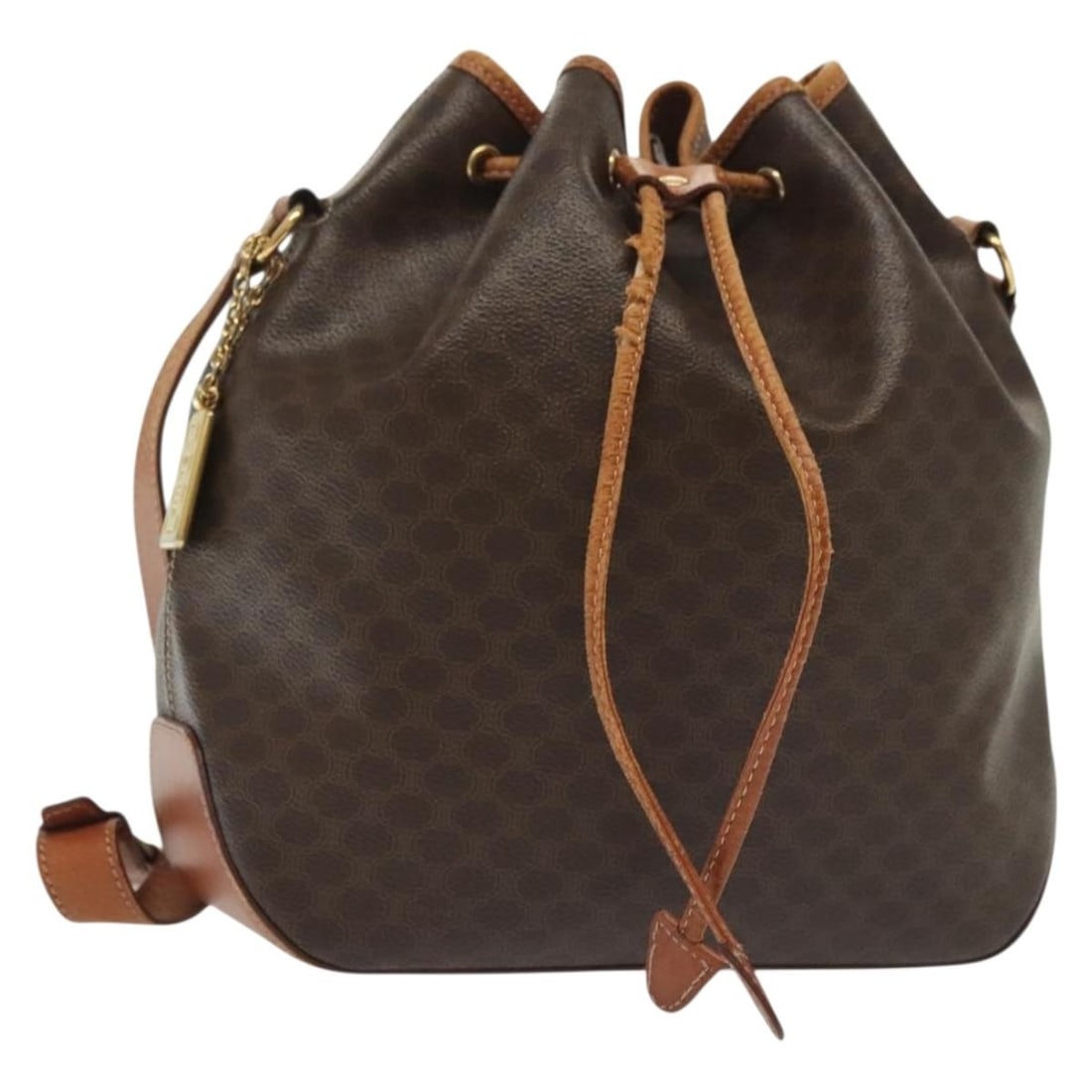 CELINE Macadam Canvas Shoulder Bag PVC Leather Brown Gold Made in Italy: CELINE Macadam Canvas Shoulder Bag PVC Leather Brown Gold Made in Italy This CELINE Macadam Canvas Shoulder Bag combines elegance and functionality, crafted in Italy from durable PVC leather and Macad