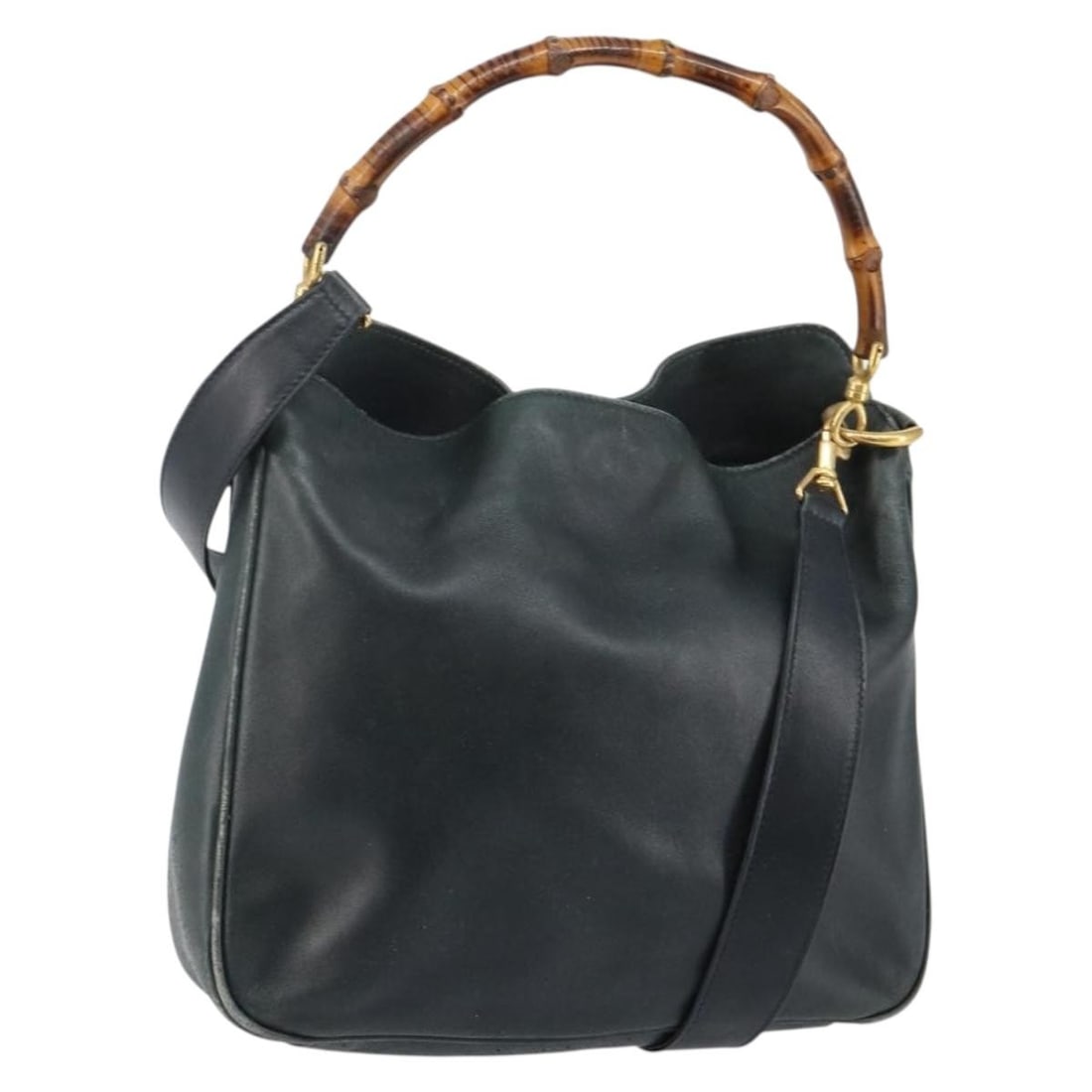 GUCCI Bamboo Leather Hand Bag Green Gold 001 2113 1638 Auth: GUCCI Bamboo Leather Hand Bag Green Gold 001 2113 1638 Auth This authentic GUCCI Bamboo Hand Bag combines luxury with practicality, featuring a stylish green and gold leather exterior. Designed for ve