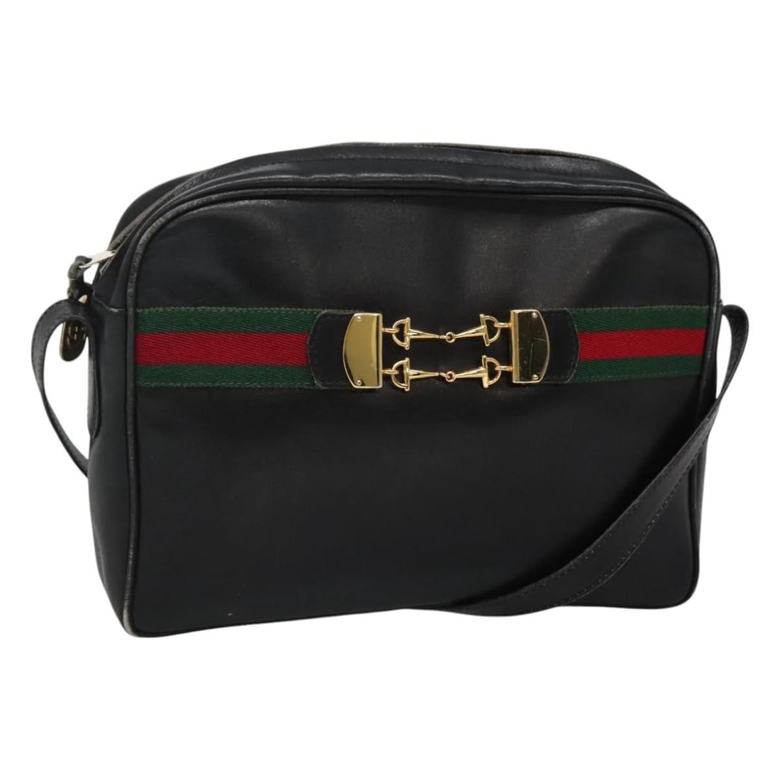GUCCI Web Sherry Line Black Red Green Leather Shoulder Bag Italy: GUCCI Web Sherry Line Black Red Green Leather Shoulder Bag Italy This GUCCI Web Sherry Line Shoulder Bag combines a classic design with luxurious materials. Crafted from high-quality leather, the bag