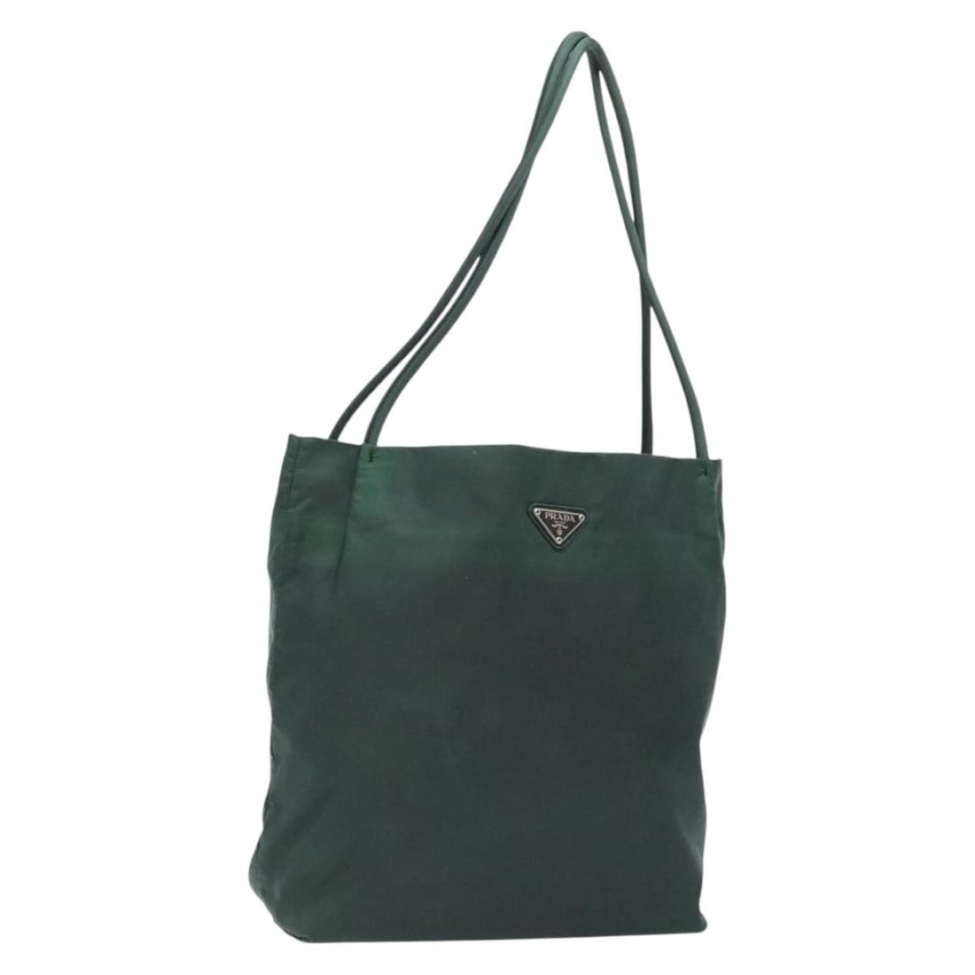 PRADA Green Silver Nylon Tote Bag Made in Italy Auth gh756: PRADA Green Silver Nylon Tote Bag Made in Italy Auth gh756 This PRADA Tote Bag is a stylish accessory crafted from durable nylon, featuring a striking green and silver exterior. Measuring approximatel