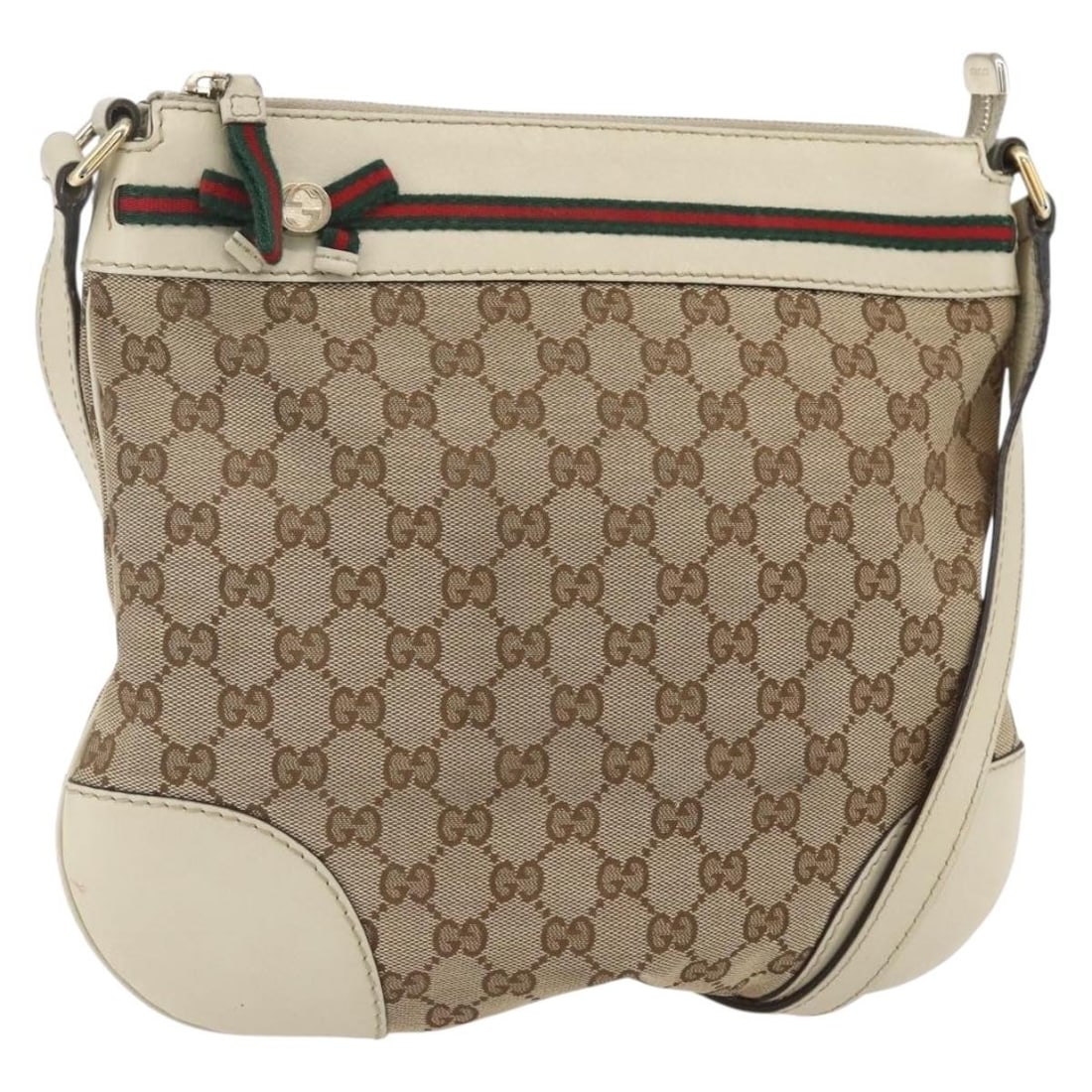 Gucci Shoulder Bag GG Canvas Web Beige Gold 257065 Italy: Gucci Shoulder Bag GG Canvas Web Beige Gold 257065 Italy This is a Gucci GG Canvas Web Sherry Line shoulder bag in beige and gold, crafted in Italy. The bag features the iconic GG canvas exterior, an