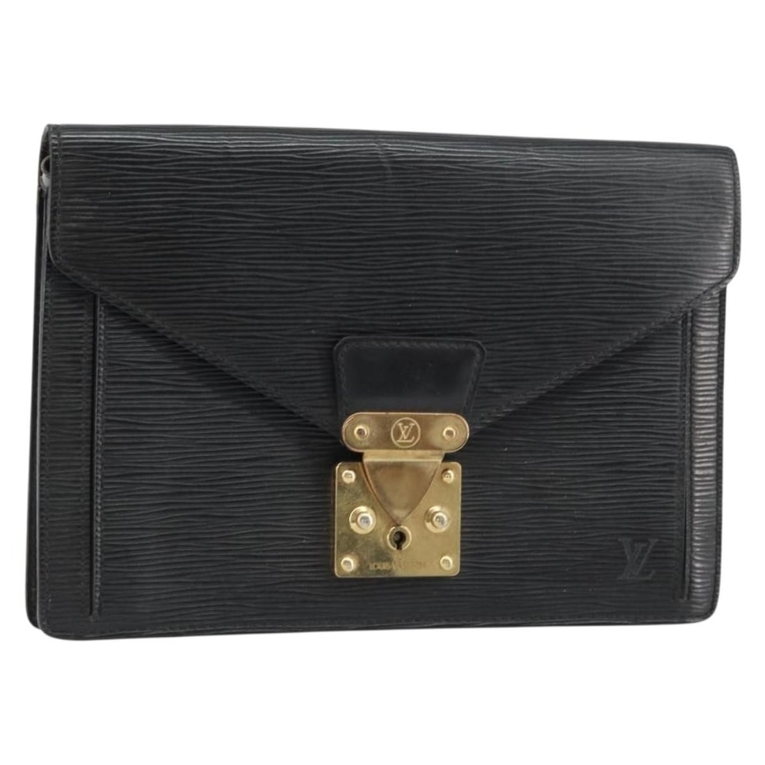 Black Epi Leather Dragonne Clutch from Louis Vuitton M52612: Black Epi Leather Dragonne Clutch from Louis Vuitton M52612 This Louis Vuitton Epi Serie Dragonne clutch bag is crafted from distinctive Epi leather in black (Noir). The compact design features a secu