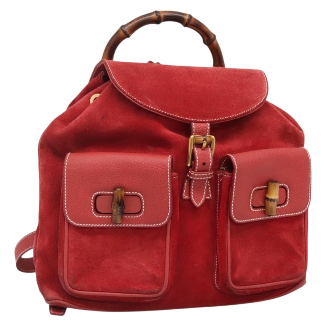 GUCCI Bamboo Suede Backpack Red Gold 003 2058 0016 Auth Italy (1 of 18)