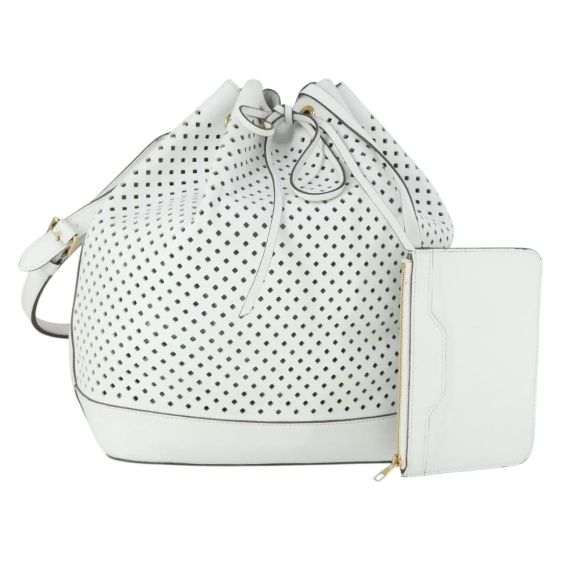Louis Vuitton Perfo Flore Noe White Leather Shoulder Bag with Pouch: Louis Vuitton Perfo Flore Noe White Leather Shoulder Bag with Pouch This Louis Vuitton Perfo Flore Noe shoulder bag features a white leather exterior and includes a matching pouch accessory. Designed