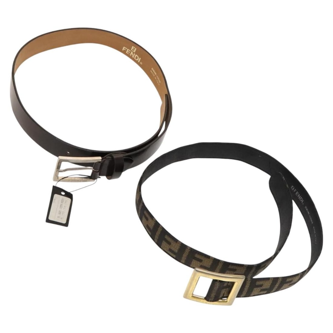 FENDI Zucca Canvas Leather Belt 2 Piece Set Brown Dark Brown Auth: FENDI Zucca Canvas Leather Belt 2 Piece Set Brown Dark Brown Auth This FENDI Zucca Canvas Belt is a stylish accessory crafted from a combination of leather and Zucca canvas, featuring a rich brown and