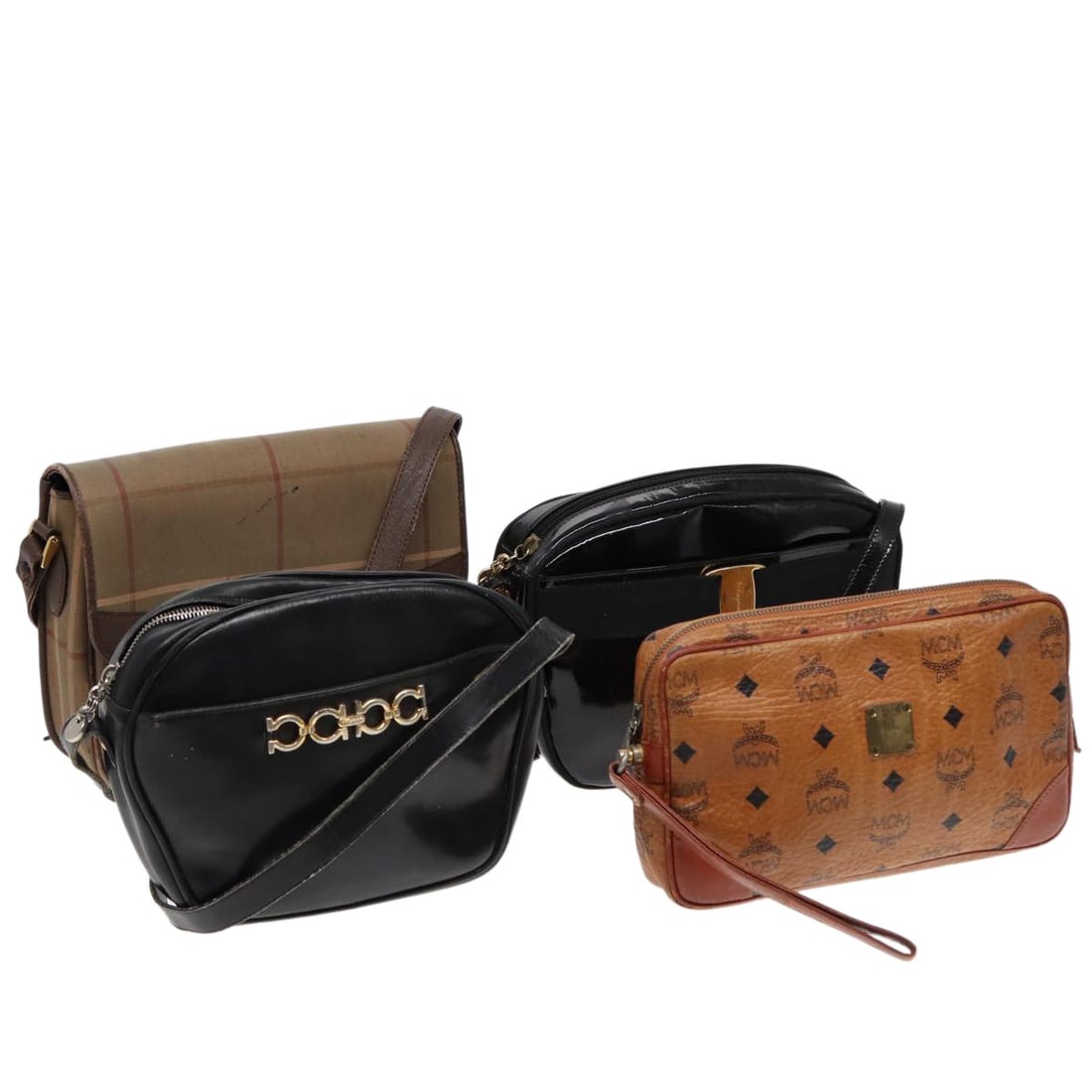 Salvatore Ferragamo PVC Leather Shoulder Bag Set of 4 Brown Black Auth (1 of 18)