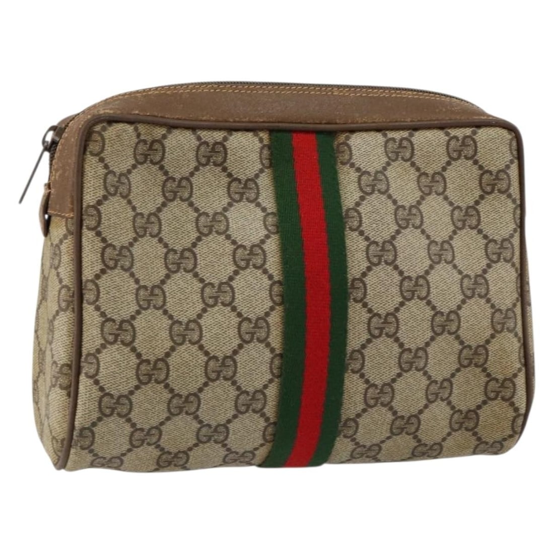 GUCCI GG Supreme Web Clutch Bag Beige Gold PVC Auth 89 01 012 (1 of 17)