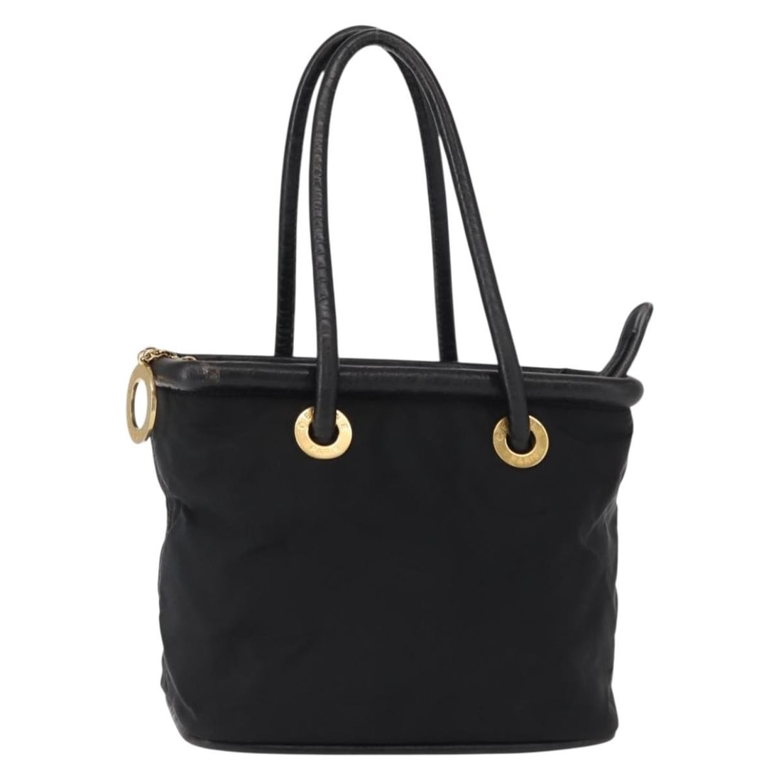 CELINE Circle Hand Bag Black Gold Nylon Auth T04 Italy: CELINE Circle Hand Bag Black Gold Nylon Auth T04 Italy This CELINE Circle Hand Bag is a stylish accessory crafted in Italy, featuring a sophisticated combination of black nylon with gold accents. With