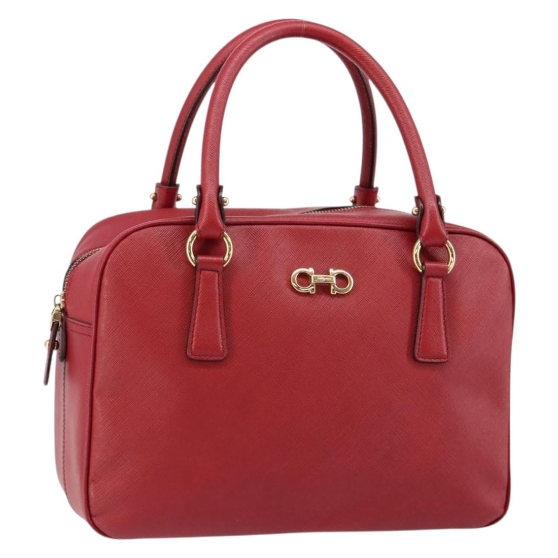 Salvatore Ferragamo Gancini Leather Hand Bag Red Gold Auth BA7062: Salvatore Ferragamo Gancini Leather Hand Bag Red Gold Auth BA7062 Discover the elegance of the Salvatore Ferragamo Gancini Hand Bag, expertly crafted in Italy. This luxurious bag showcases a striking
