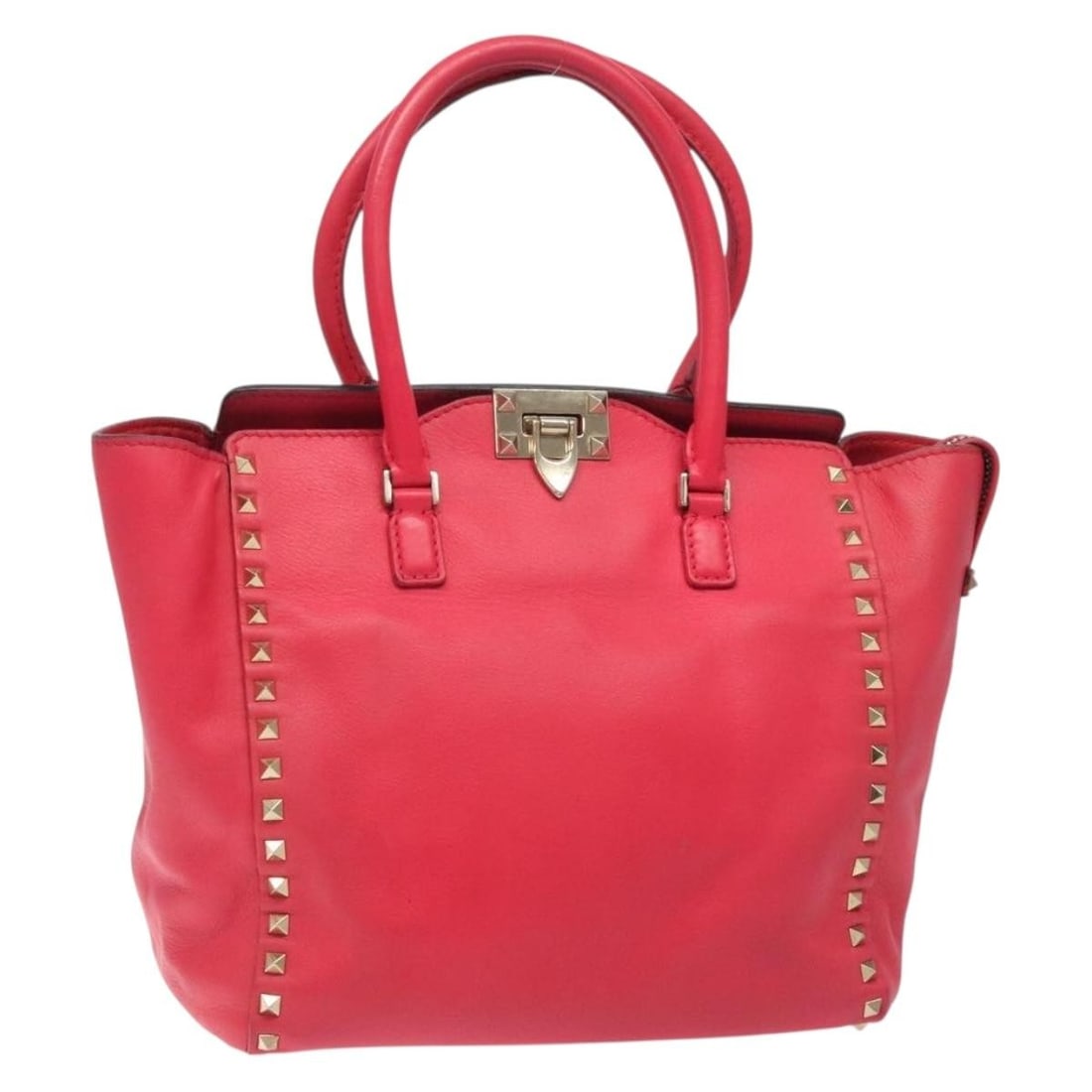 Valentino Rockstuds Pink Gold Leather Hand Bag Italy Auth BS-H339BOL1: Valentino Rockstuds Pink Gold Leather Hand Bag Italy Auth BS-H339BOL1 This elegant Valentino Rockstuds Hand Bag is crafted from high-quality leather in a stunning pink and gold color combination. Desi