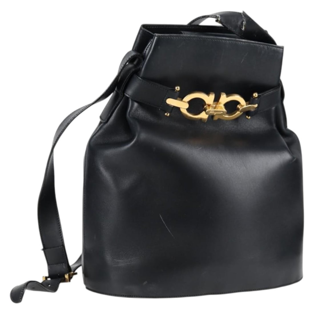 Salvatore Ferragamo Gold Black Leather Shoulder Bag Auth Italy (1 of 18)