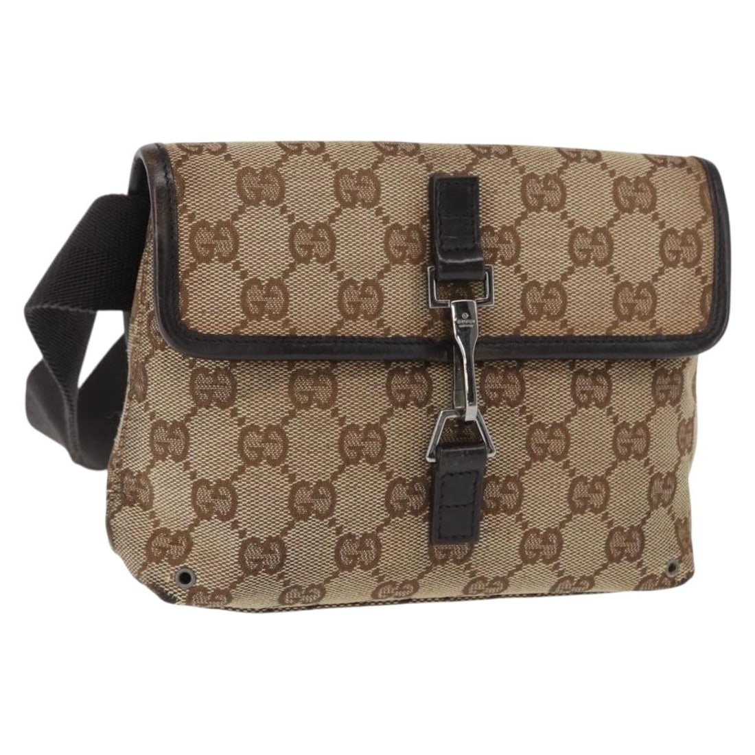 Beige GG Canvas Crossbody Bag by Gucci Model 92543: Beige GG Canvas Crossbody Bag by Gucci Model 92543 This is a Gucci GG Canvas body bag in beige and silver tones. Crafted from GG Canvas, the bag features a compact design with a practical adjustable s