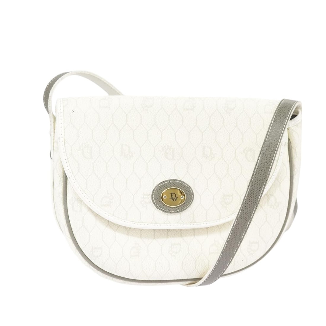 Christian Dior Honeycomb Canvas White Gold Shoulder Bag PVC Leather Auth: Christian Dior Honeycomb Canvas White Gold Shoulder Bag PVC Leather Auth Introducing the Christian Dior Honeycomb Canvas Shoulder Bag, a stylish blend of PVC leather and honeycomb canvas in a chic whi