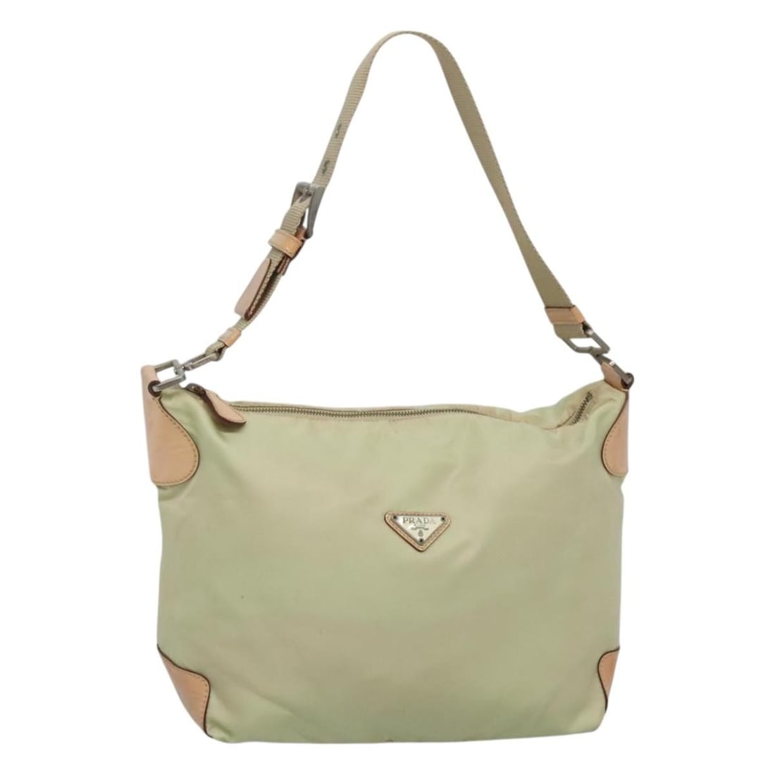 PRADA Beige Silver Nylon Shoulder Bag Auth Italy 118296: PRADA Beige Silver Nylon Shoulder Bag Auth Italy 118296 This PRADA shoulder bag is crafted from durable nylon in a sophisticated beige and silver color scheme, making it a versatile addition to your w
