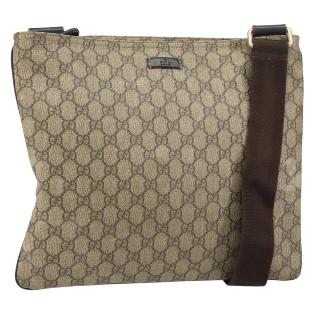 GUCCI GG Supreme Beige Gold PVC Shoulder Bag 201446 Authentic: GUCCI GG Supreme Beige Gold PVC Shoulder Bag 201446 Authentic This GUCCI GG Supreme Shoulder Bag is a stylish accessory crafted from high-quality PVC leather and GG canvas in a sophisticated beige and