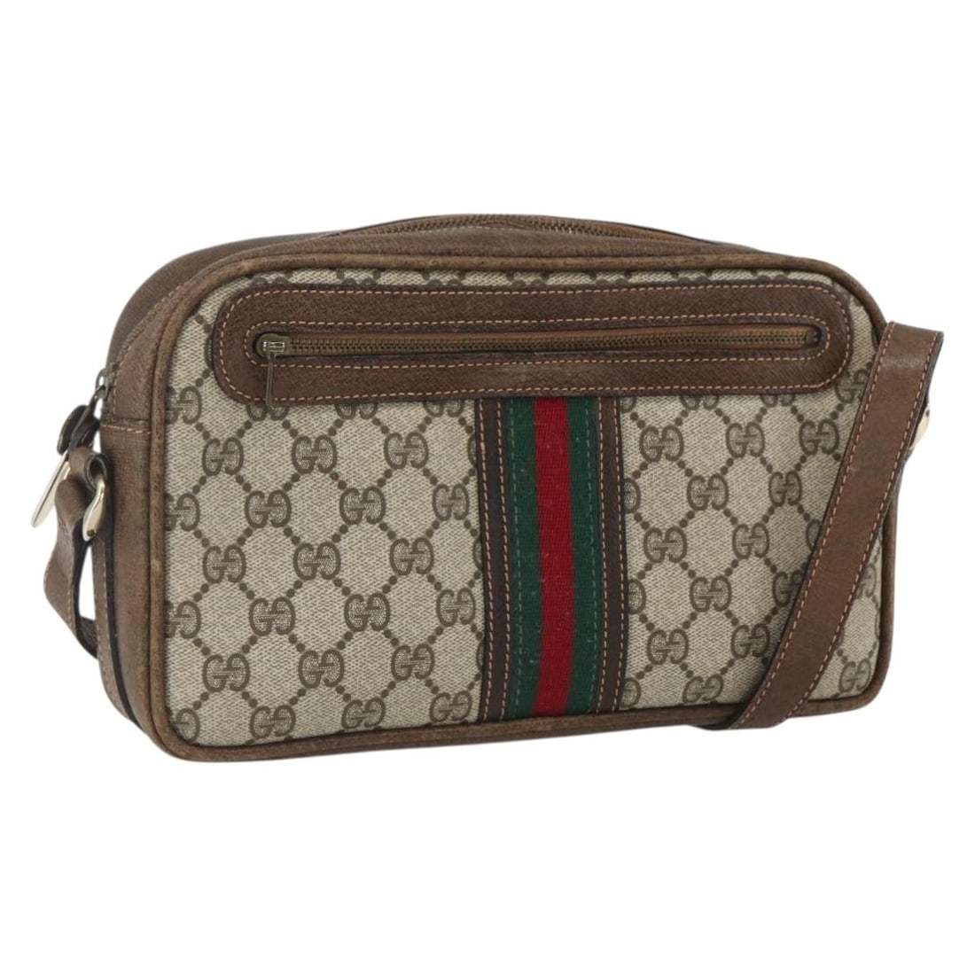 Beige Gucci GG Supreme Sherry Web PVC Shoulder Bag Italy: Beige Gucci GG Supreme Sherry Web PVC Shoulder Bag Italy This is a GUCCI GG Supreme Web Sherry Line shoulder bag crafted from beige PVC leather with GG canvas detailing. The bag features a classic sho